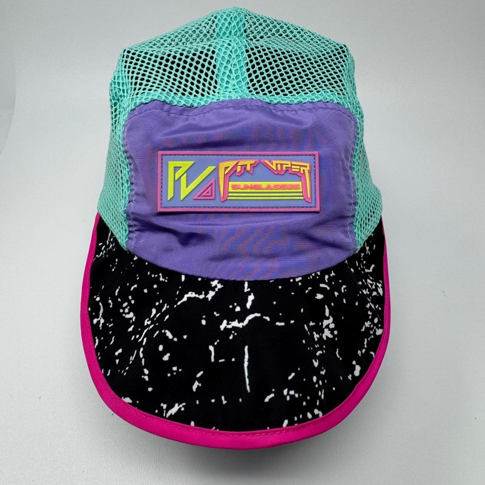 Pit Viper Sunglasses Mesh 5 Panel Hat Teal Purple Splatter Retro Adjustable